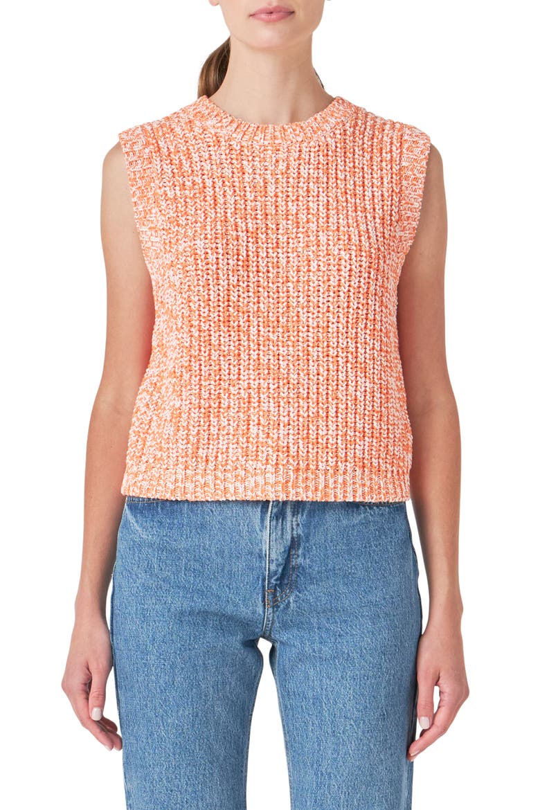 Marled Sleeveless Sweater, Main, color, ORANGE/ WHITE