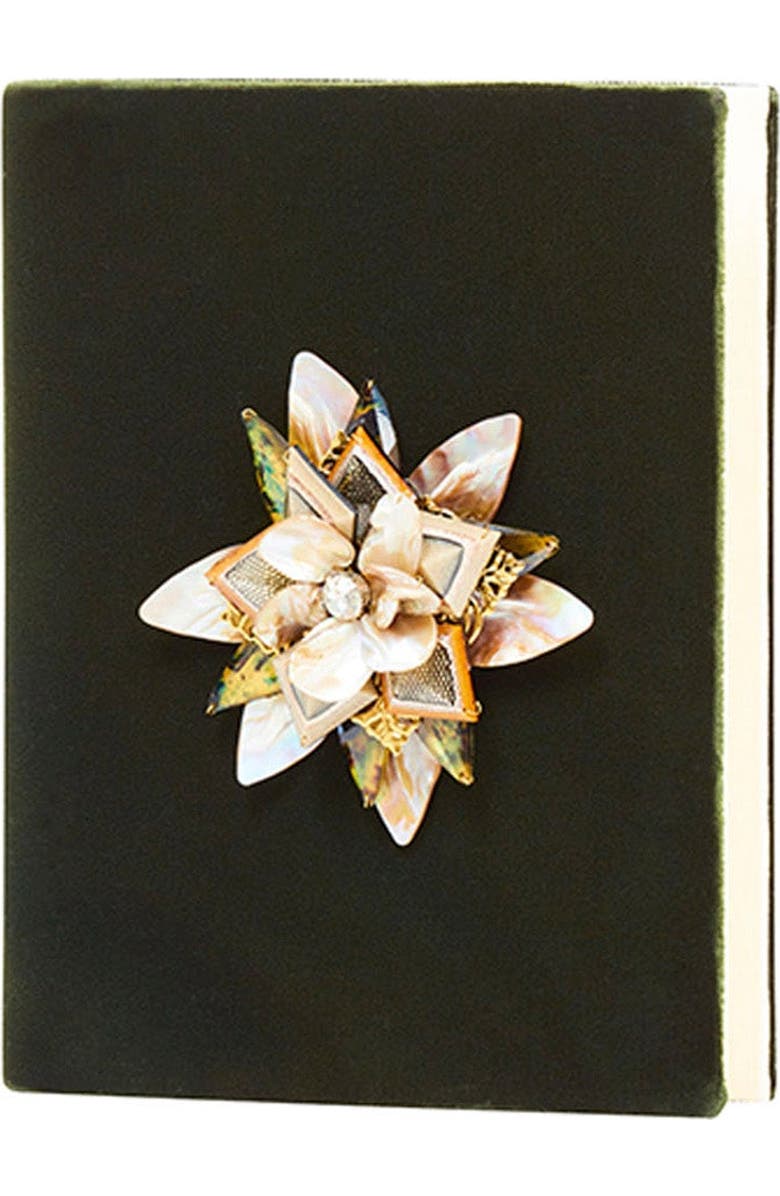 LarAllan Aye Velvet Book Clutch, Main, color, Olive Green