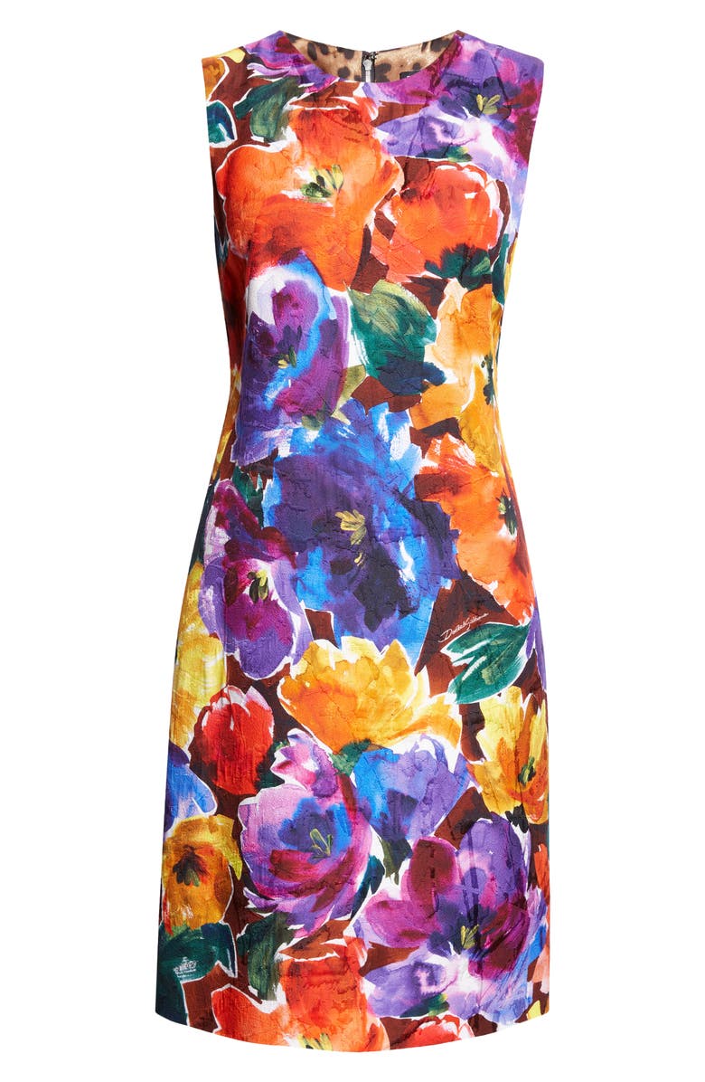 Dolce&Gabbana Abstract Floral Print Sleeveless Sheath Dress, Alternate, color, Hm4yefiori Astr.f.marrone