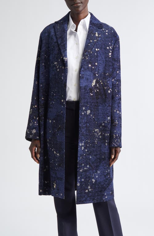 Lafayette 148 New York Soft Shoulder Metallic Jacquard Coat In Blue