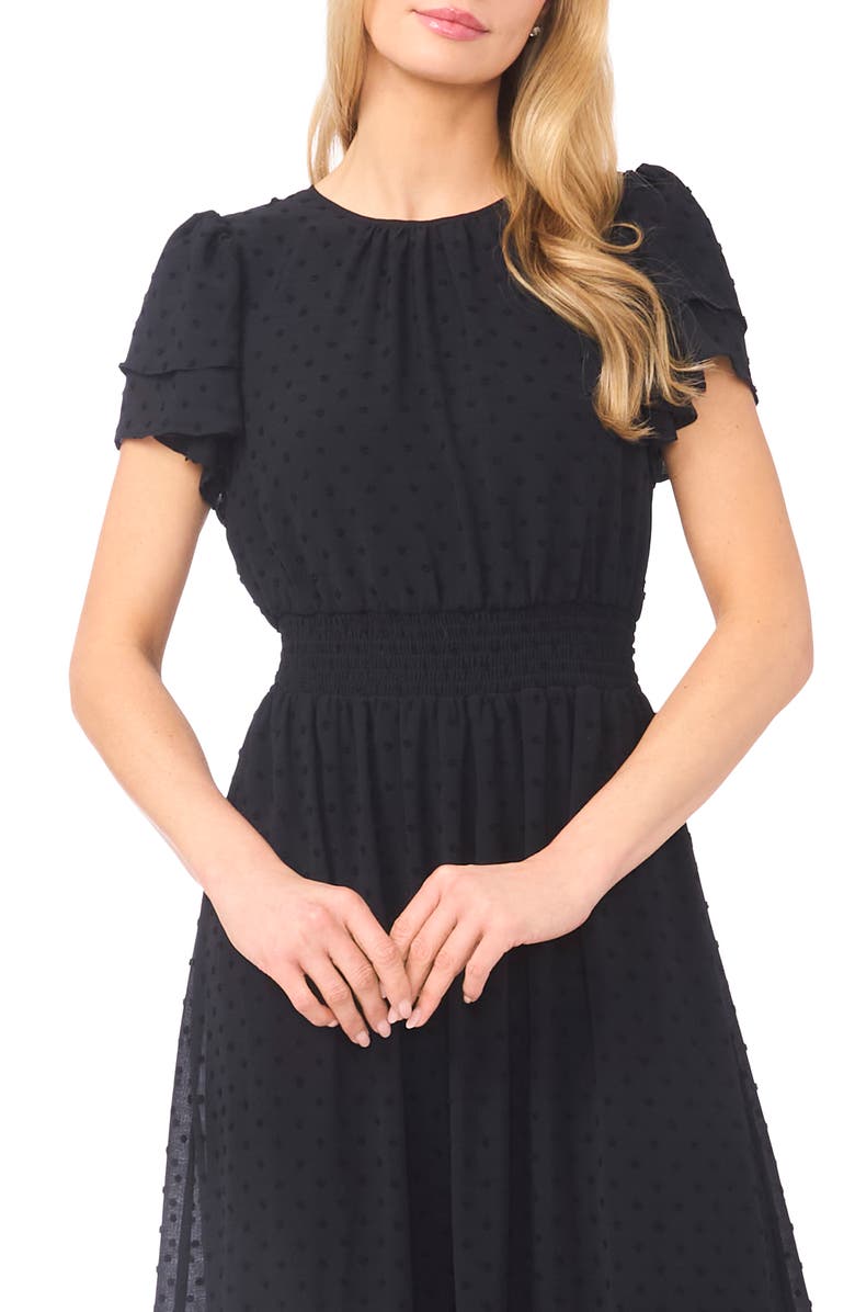 CeCe Flutter Sleeve Swiss Dot Chiffon Maxi Dress, Alternate, color, Rich Black