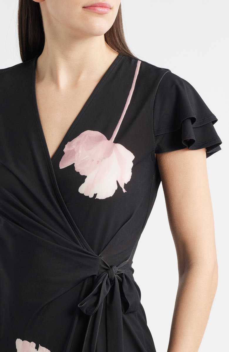 Anne Klein Print Flutter Sleeve Wrap Dress, Alternate, color, 