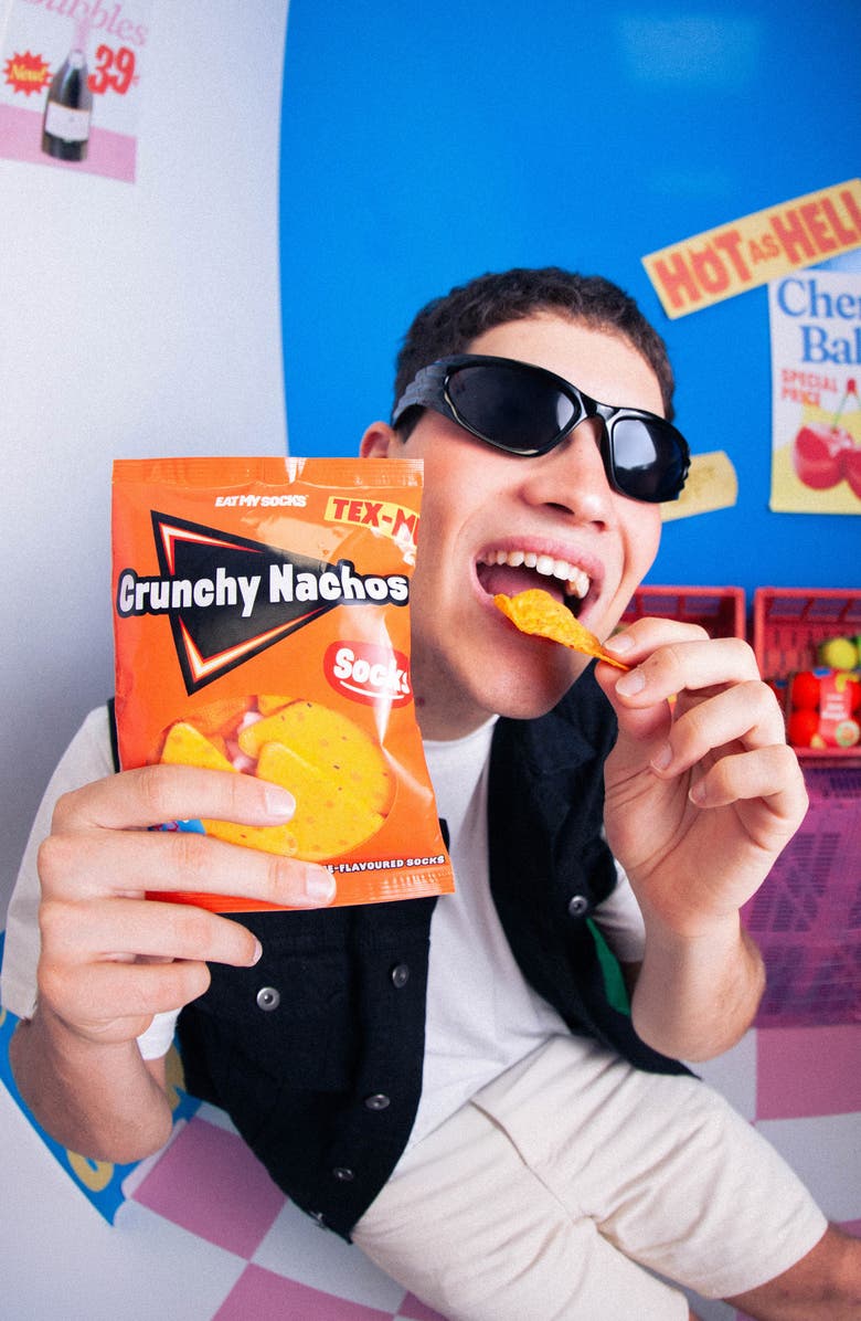 doiy Crunchy Nachos 3D Crew Socks, Alternate, color, Orange Multi