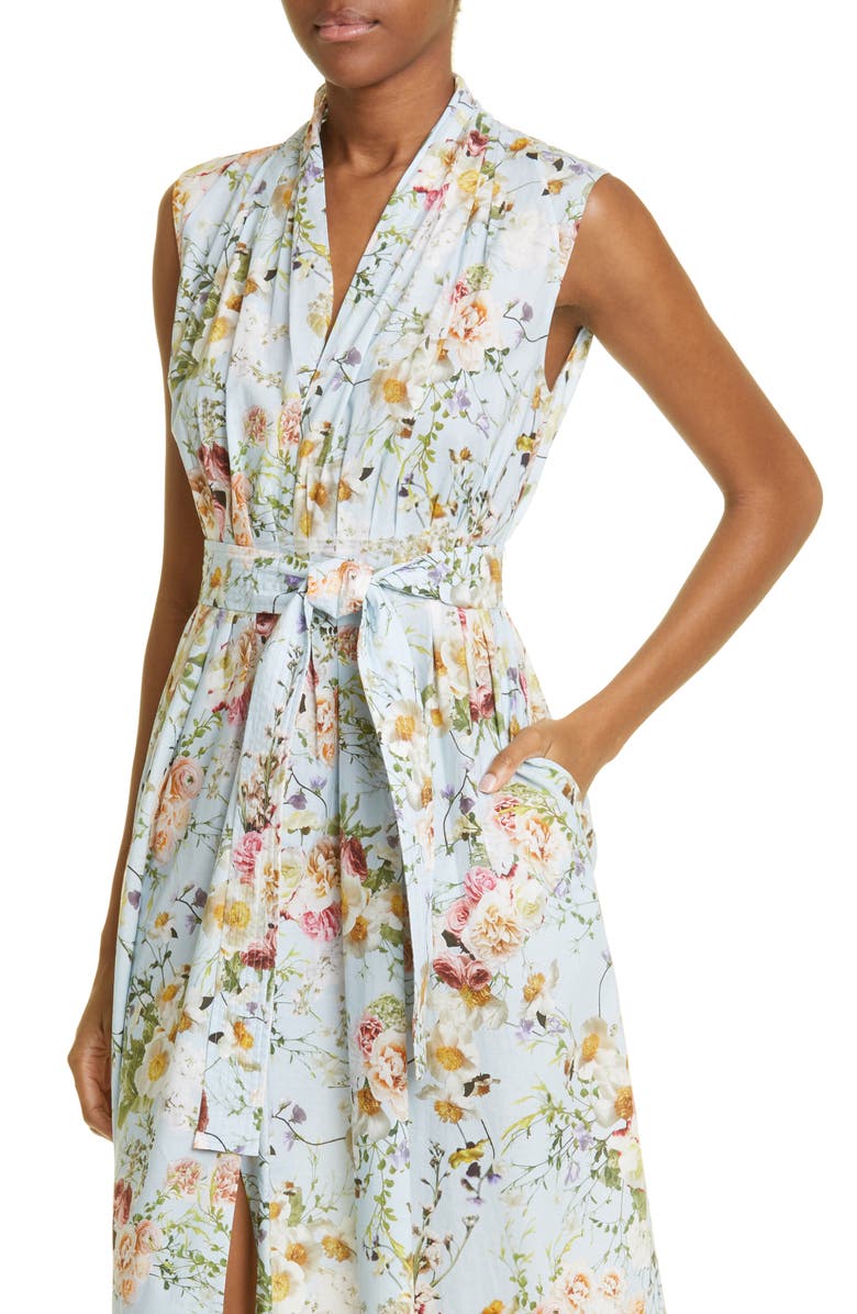 Adam Lippes Floral Print Asymmetric Hem Sleeveless Dress, Alternate, color,