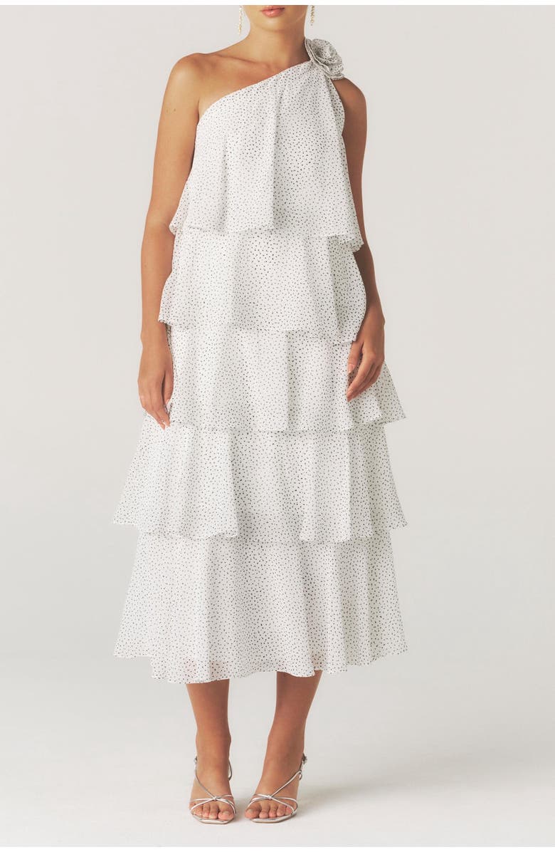 Six Stories Amora Corsage Detail Tiered Midaxi Dress, Alternate, color, White