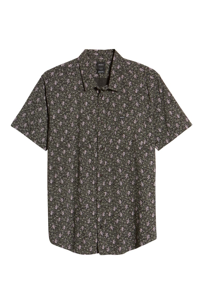 Monkberry Floral Print Short Sleeve Button-Up Shirt, Alternate, color, BLACK