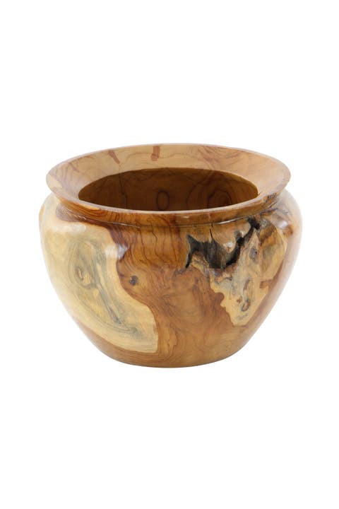 Brown Teak Wood Handmade Live Edge Free Form Decorative Bowl