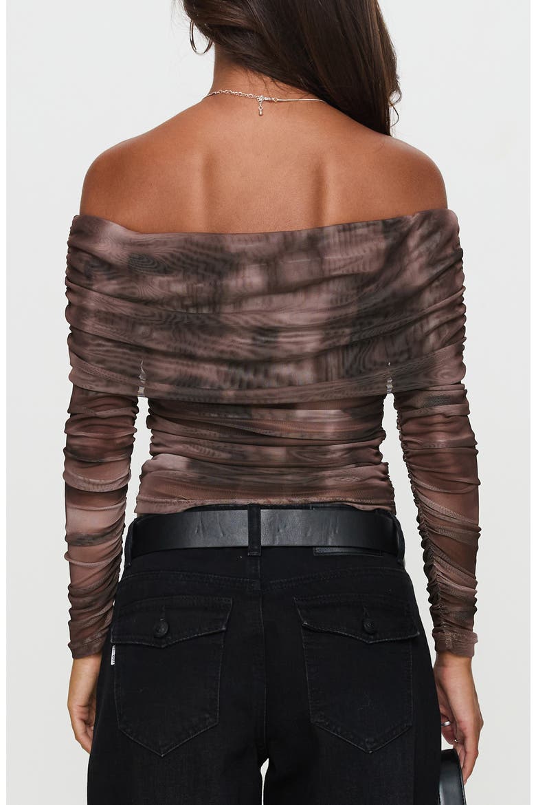Good Taste Off the Shoulder Long Sleeve Mesh Top, Alternate, color, BROWN