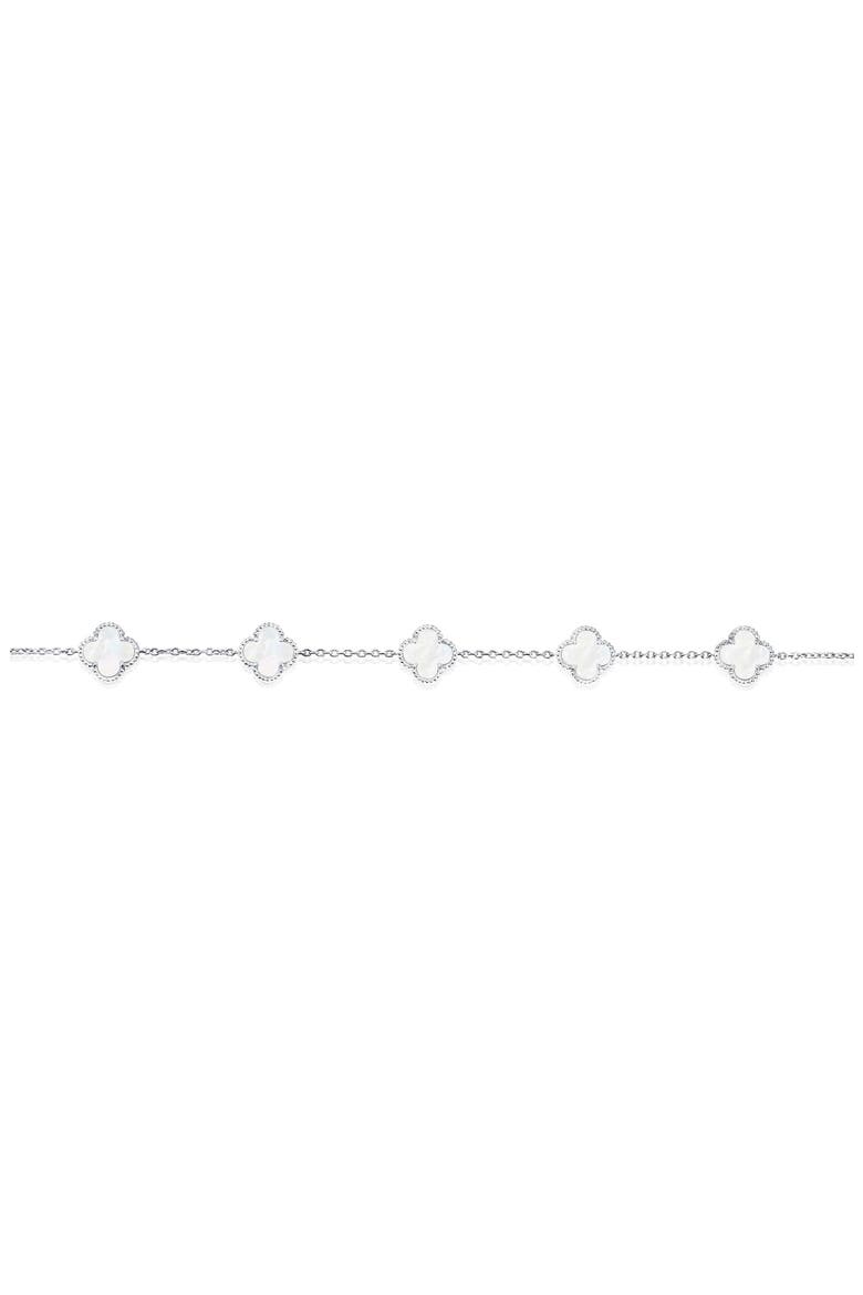 Mother-of-Pearl Clover Milgrain Halo Station Bracelet, Alternate, color, SILVER