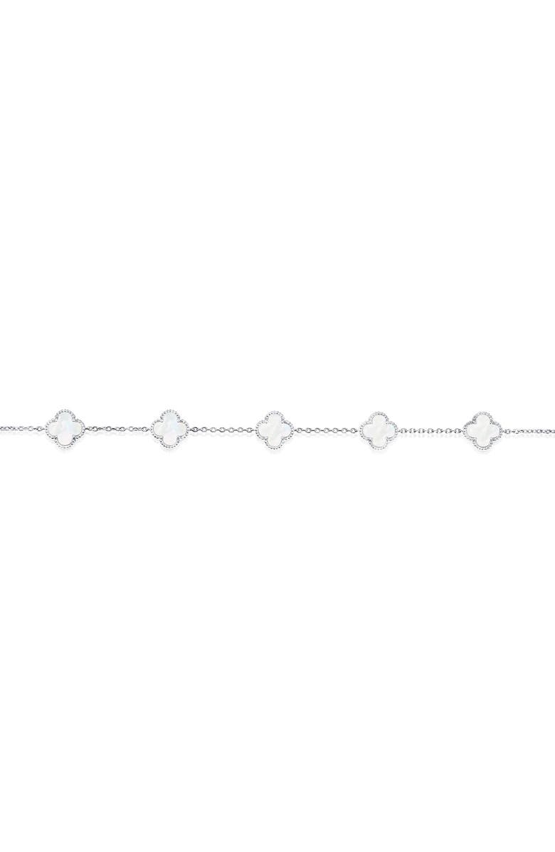 SIMONA Mother-of-Pearl Clover Milgrain Halo Station Bracelet, Alternate, color, Silver