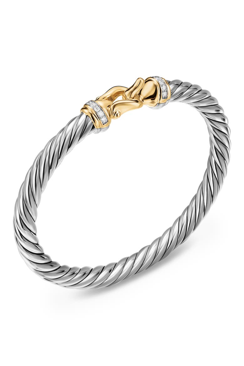 Cable Flex® Sterling Silver with 14K Yellow Gold & Diamonds Buckle Bracelet, 6mm, Alternate, color, SILVER PAVE