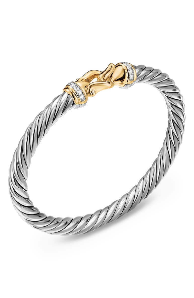 David Yurman Cable Flex<sup>®</sup> Sterling Silver with 14K Yellow Gold & Diamonds Buckle Bracelet, 6mm, Alternate, color, Silver Pave