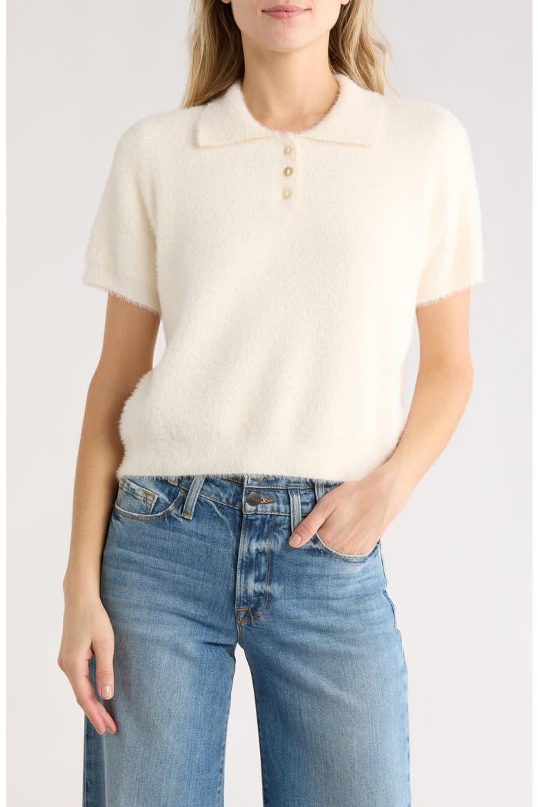 Eyelash Knit Polo Sweater, Main, color, VANILLA PUFF