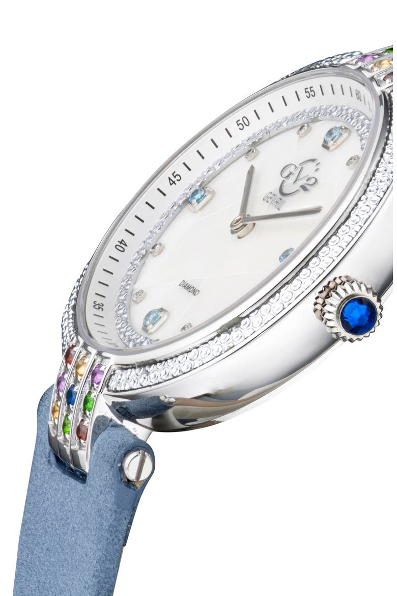 GEVRIL Women's Matera Gemstone Diamond Suede Strap Watch, 35mm - 0.038 ctw, Alternate, color, BLUE