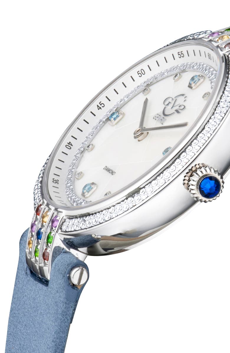 GV2 GEVRIL Women's Matera Gemstone Diamond Suede Strap Watch, 35mm - 0.038 ctw, Alternate, color, Blue