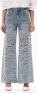Bayeas Rhinestone High Waist Wide Leg Eyelet Jeans