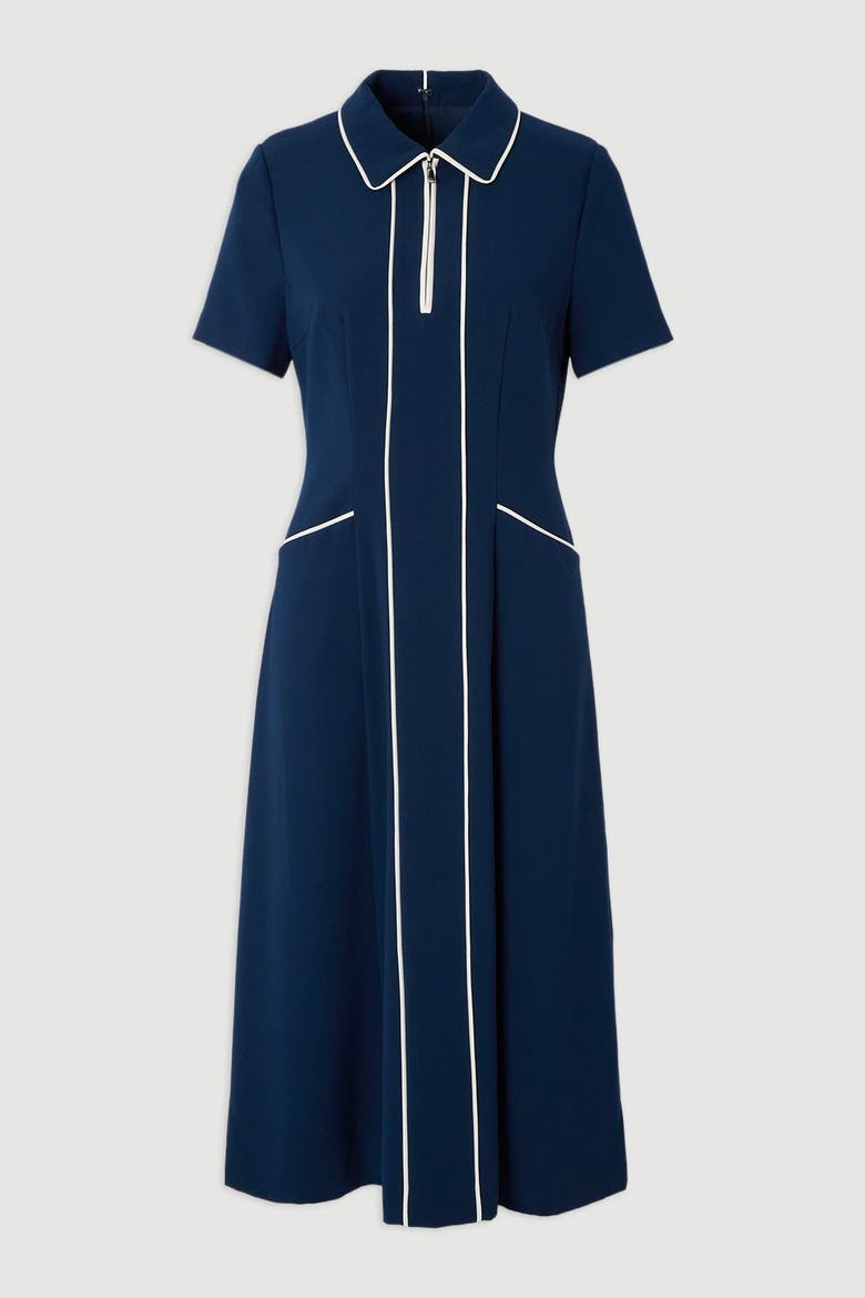 Tailored Zip-Collar Midi Dress, Alternate, color, Navy