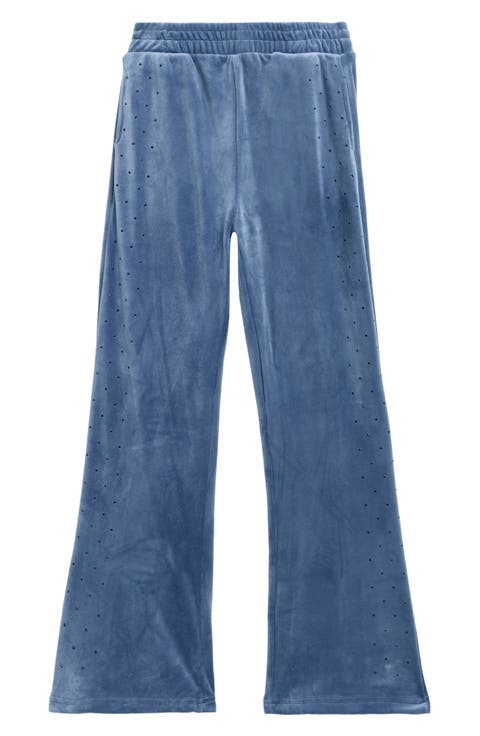 Kids' Crystal Stud Velour Wide Leg Pants