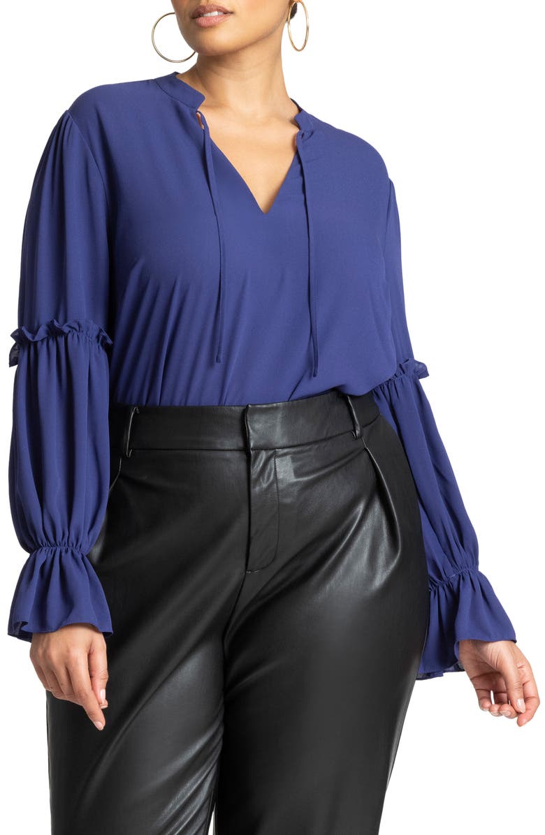 ELOQUII Ruffle Bell Sleeve Top, Main, color,