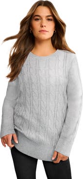 Roaman's Plus Size Cozy Cable Crewneck Sweater