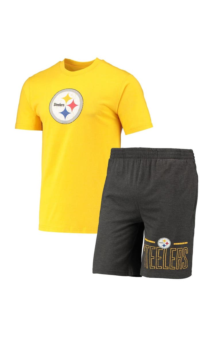 Men's Concepts Sport Gold/Charcoal Pittsburgh Steelers Meter T-Shirt & Shorts Set, Main, color, Charcoal