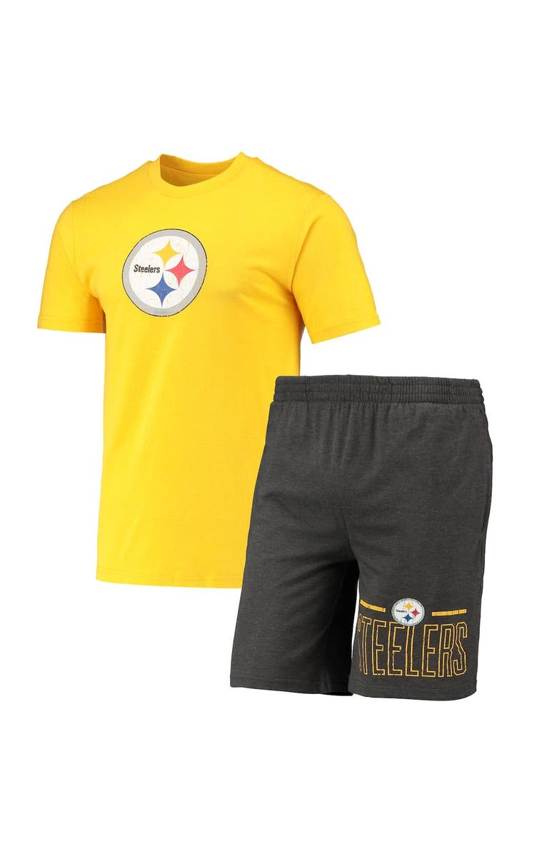 CONCEPTS SPORT Men's Concepts Sport Gold/Charcoal Pittsburgh Steelers Meter T-Shirt & Shorts Set, Main, color,