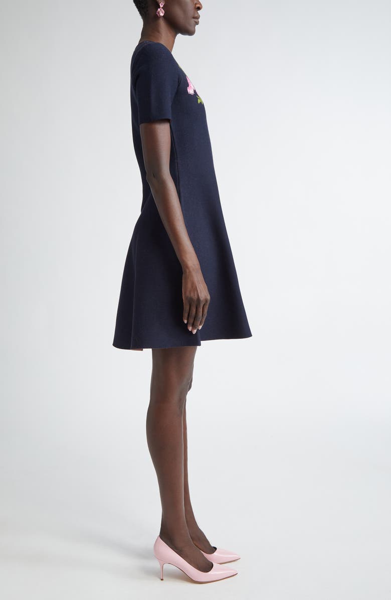 Oscar de la Renta English Rose Jacquard Knit Fit & Flare Dress, Alternate, color, 