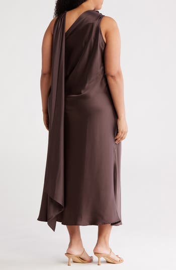 Scarf Neck One-Shoulder Maxi Dress
