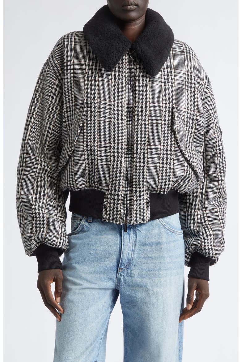 Plush Trim Plaid Bomber Jacket, Main, color, MULTICOLOR GREY