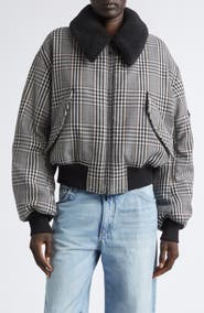 Stella McCartney Plush Trim Plaid Bomber Jacket