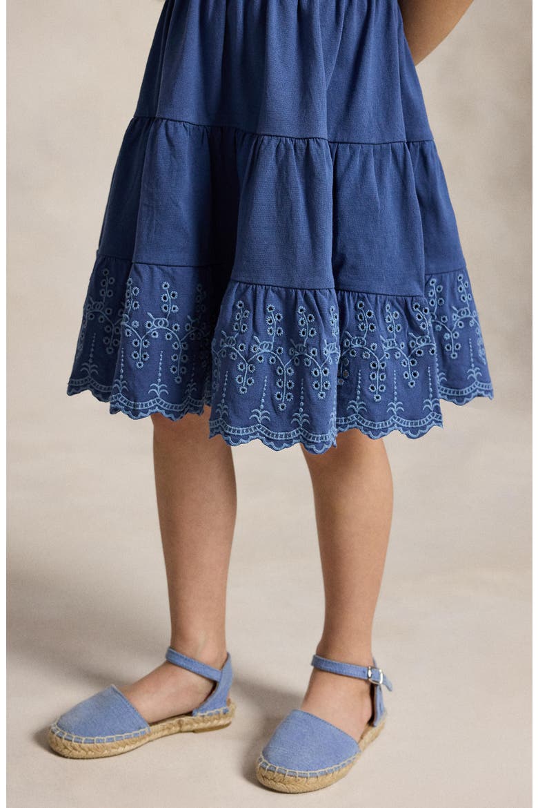 Kids' Smock Bodice Cotton Eyelet Sundress, Alternate, color, EARTH BLUE