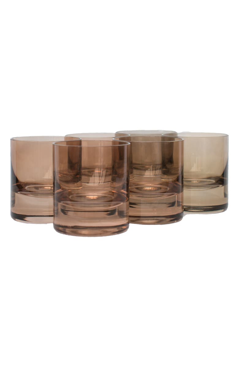 Estelle Colored Glass Set of 6 Rocks Glasses, Main, color, Amber Smoke