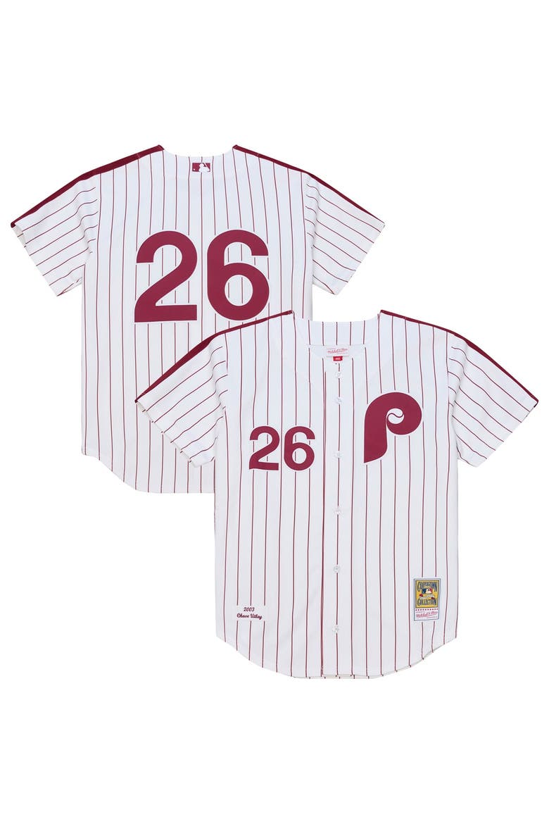 Men's Mitchell & Ness Chase Utley White Philadelphia Phillies 2003 Cooperstown Collection Authentic Jersey, Main, color, White