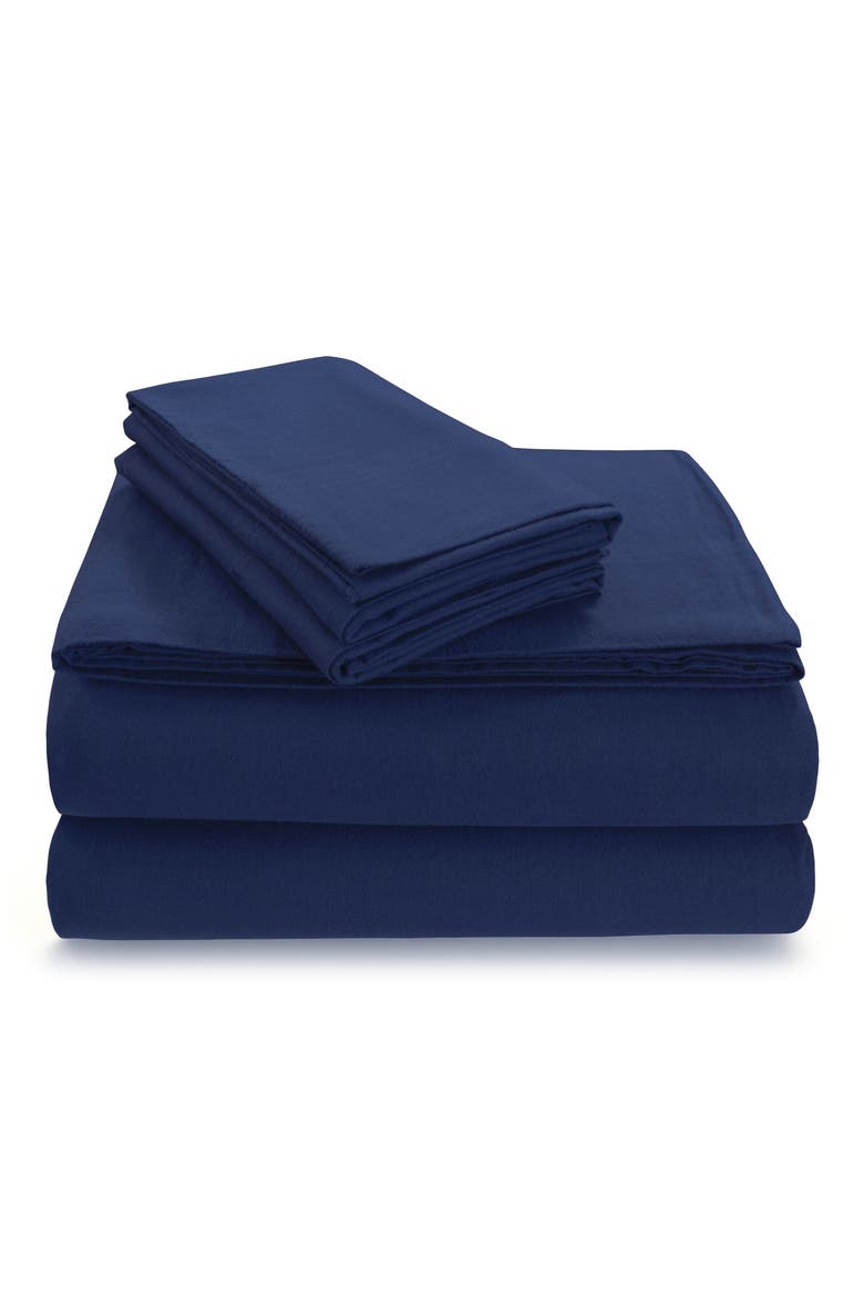 Solid Cotton Flannel Flat Sheet, Main, color, DARK BLUE