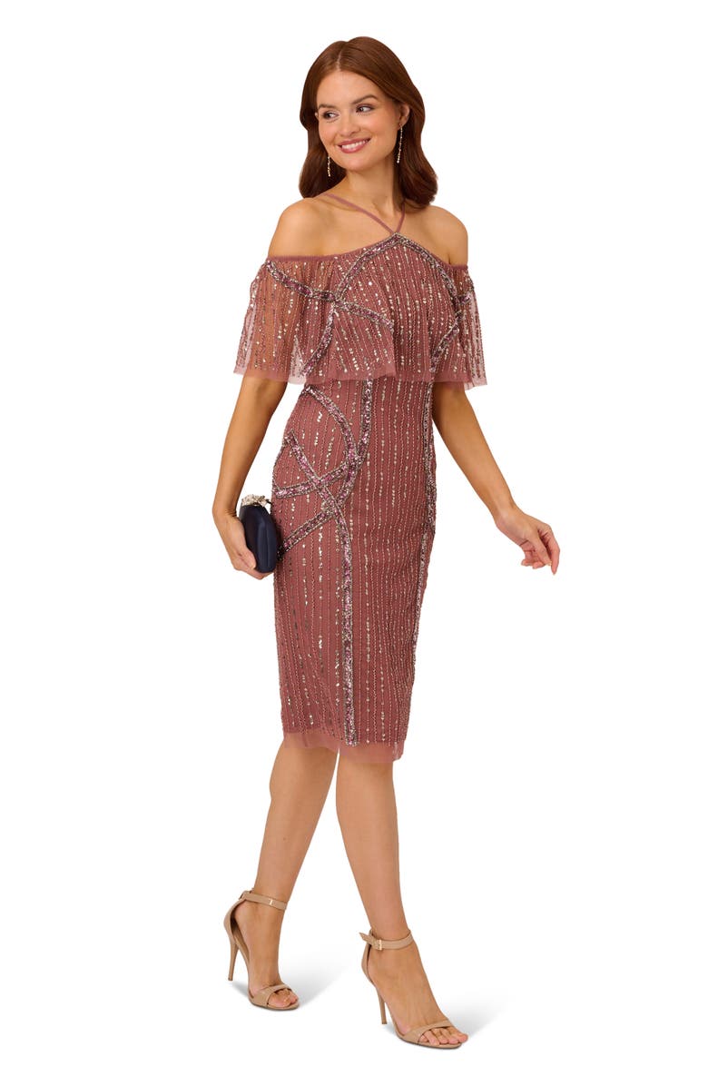 Adrianna Papell Sequin Beaded Mesh Cocktail Dress, Alternate, color, 