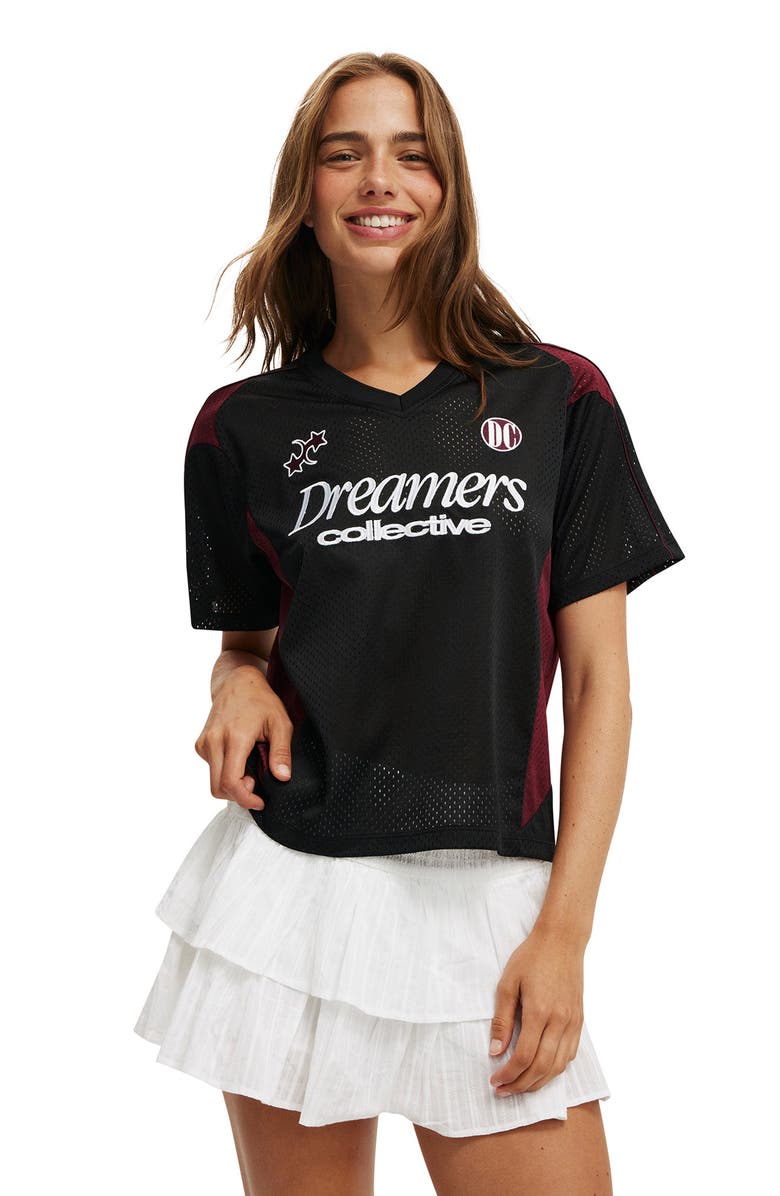 Cotton On V Neck Regular Cropped Graphic Tee, Main, color, Dreamers Black