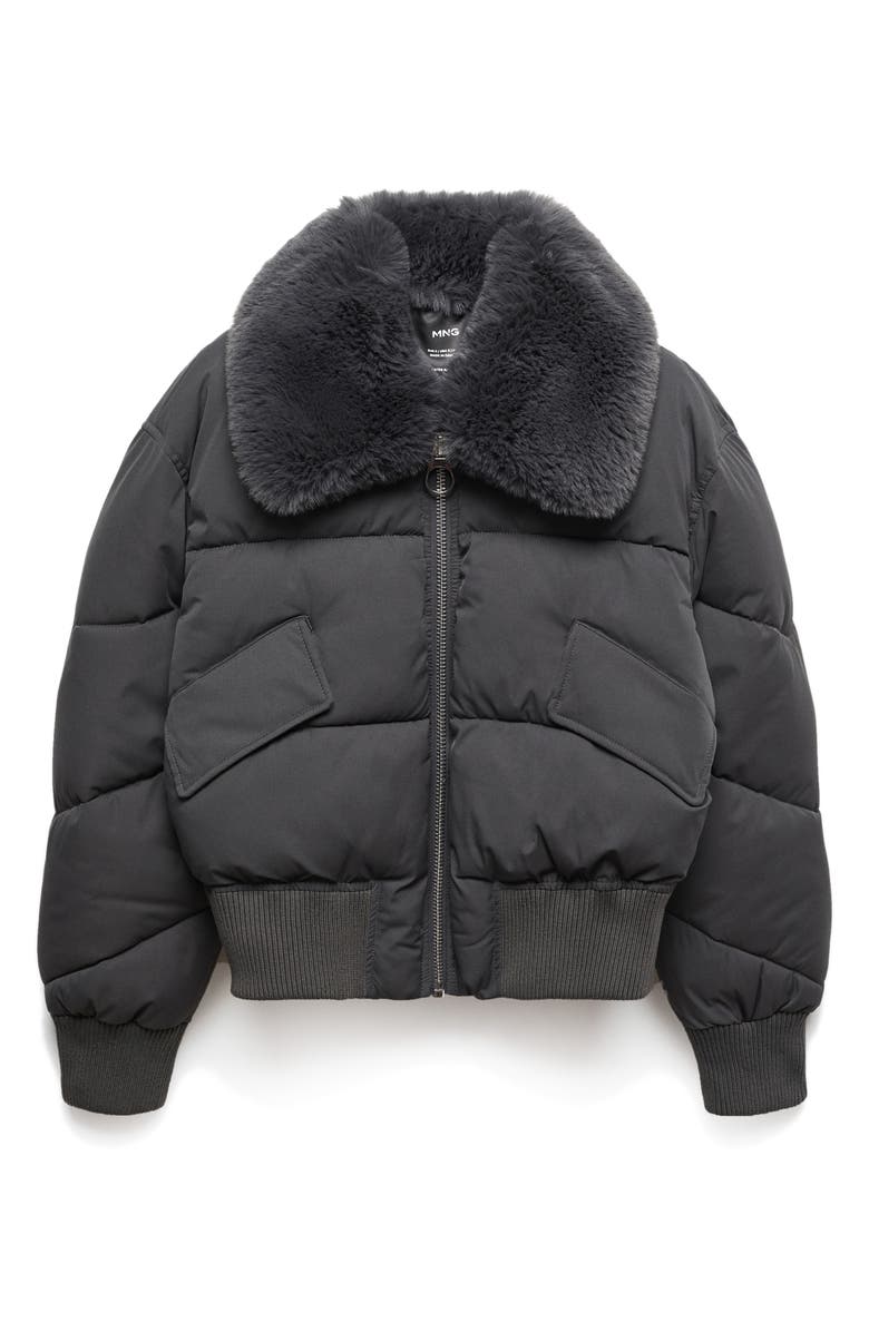 MANGO Faux Fur Collar Puffer Jacket, Alternate, color, 