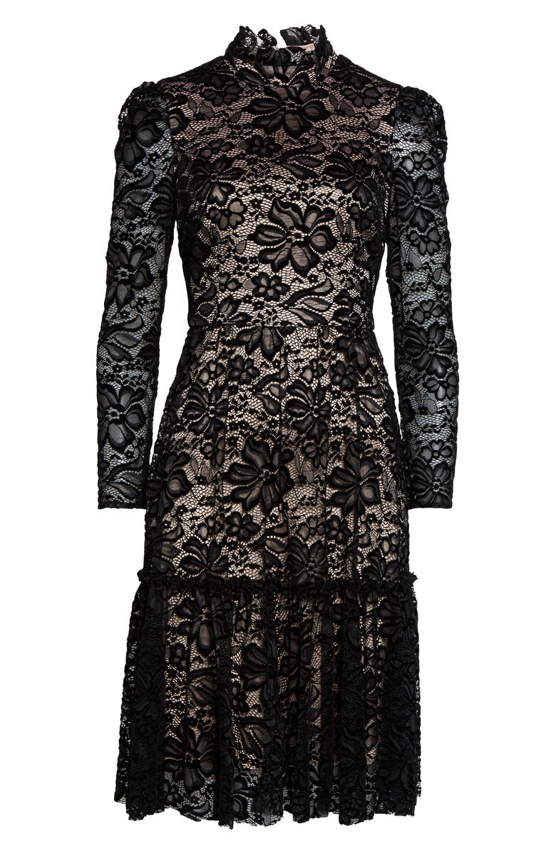 Eliza J Long Sleeve Mock Neck Fit & Flare Lace Dress, Alternate, color, 