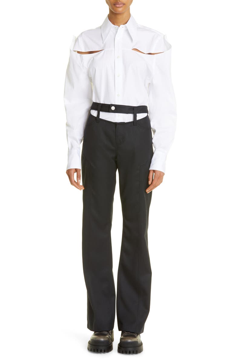 K.NGSLEY Gender Inclusive Slashed Cotton Poplin Button-Up Shirt, Alternate, color, 