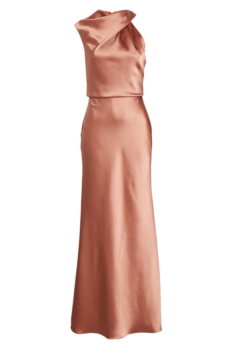 Asymmetric Neck Satin Gown, Alternate, color, SIENNA