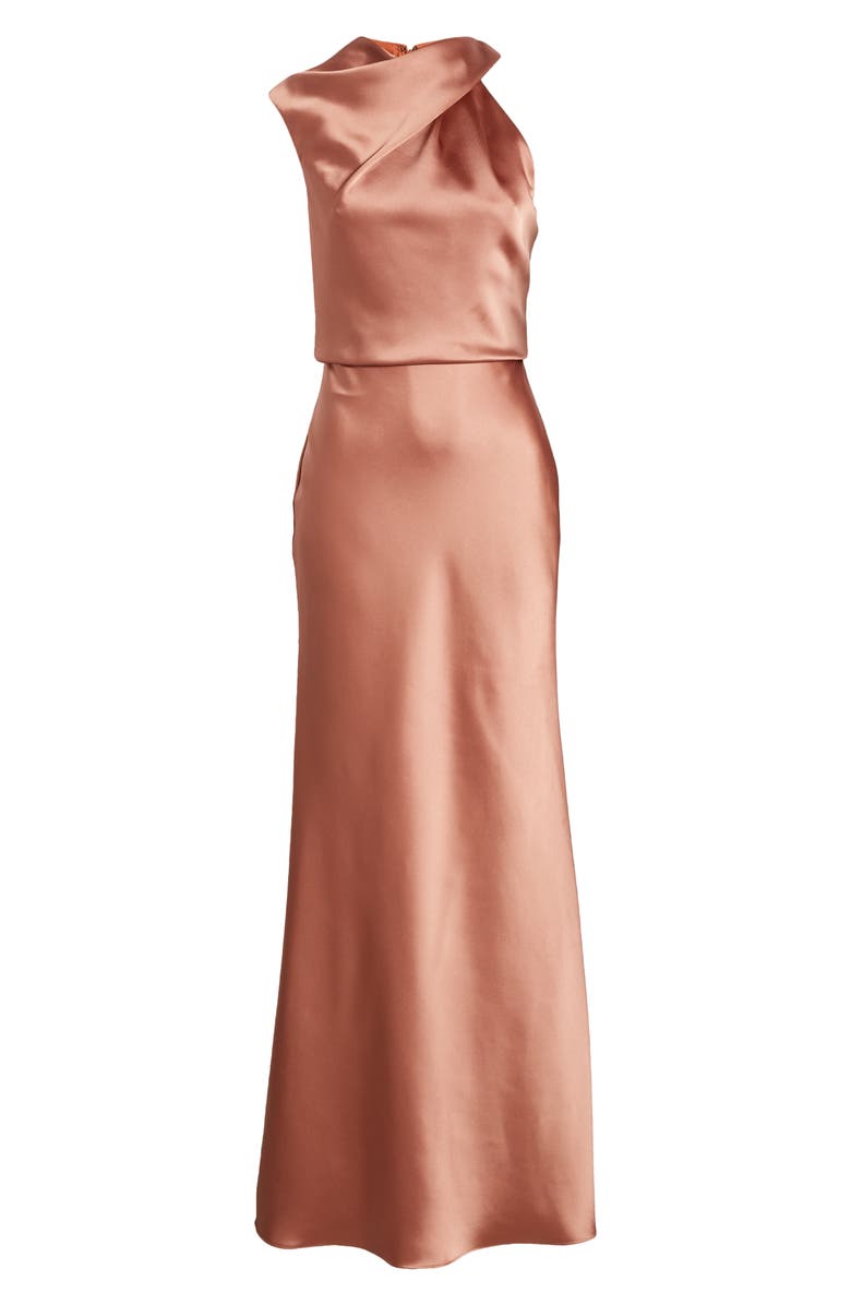 Amsale Asymmetric Neck Satin Gown, Alternate, color, 