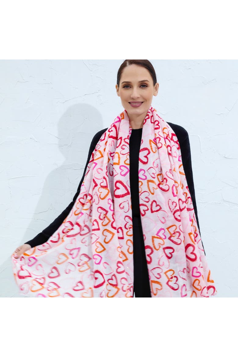 Gilded Hearts Lightweight Scarf, Alternate, color, Pink/Red