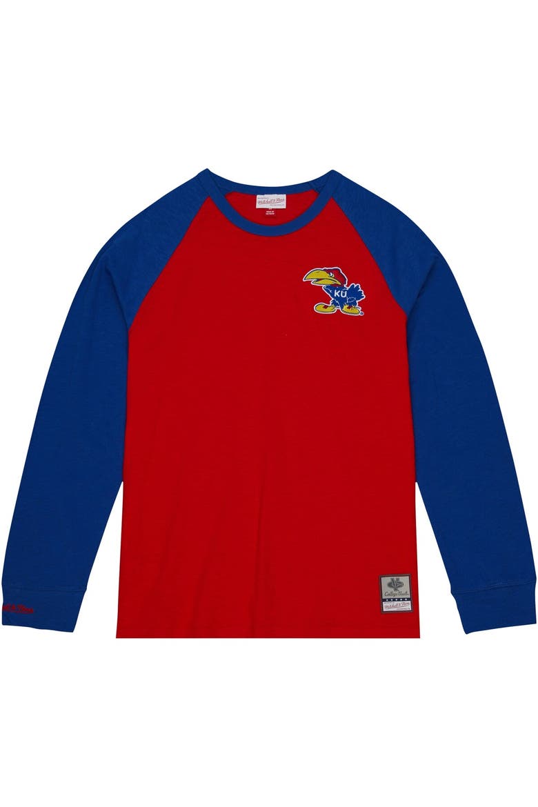 Men's Mitchell & Ness Red Kansas Jayhawks Legendary Slub Raglan Long Sleeve T-Shirt, Alternate, color, Red