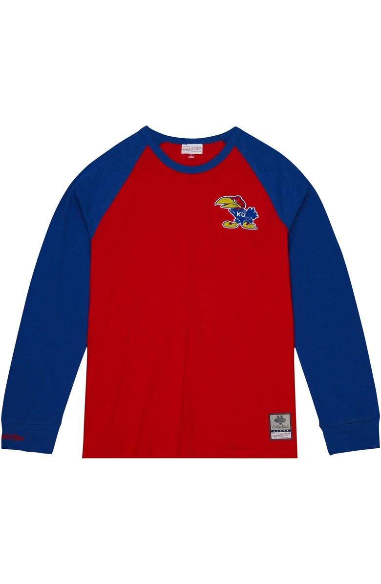 Mitchell & Ness Men's Mitchell & Ness Red Kansas Jayhawks Legendary Slub Raglan Long Sleeve T-Shirt, Alternate, color, Red