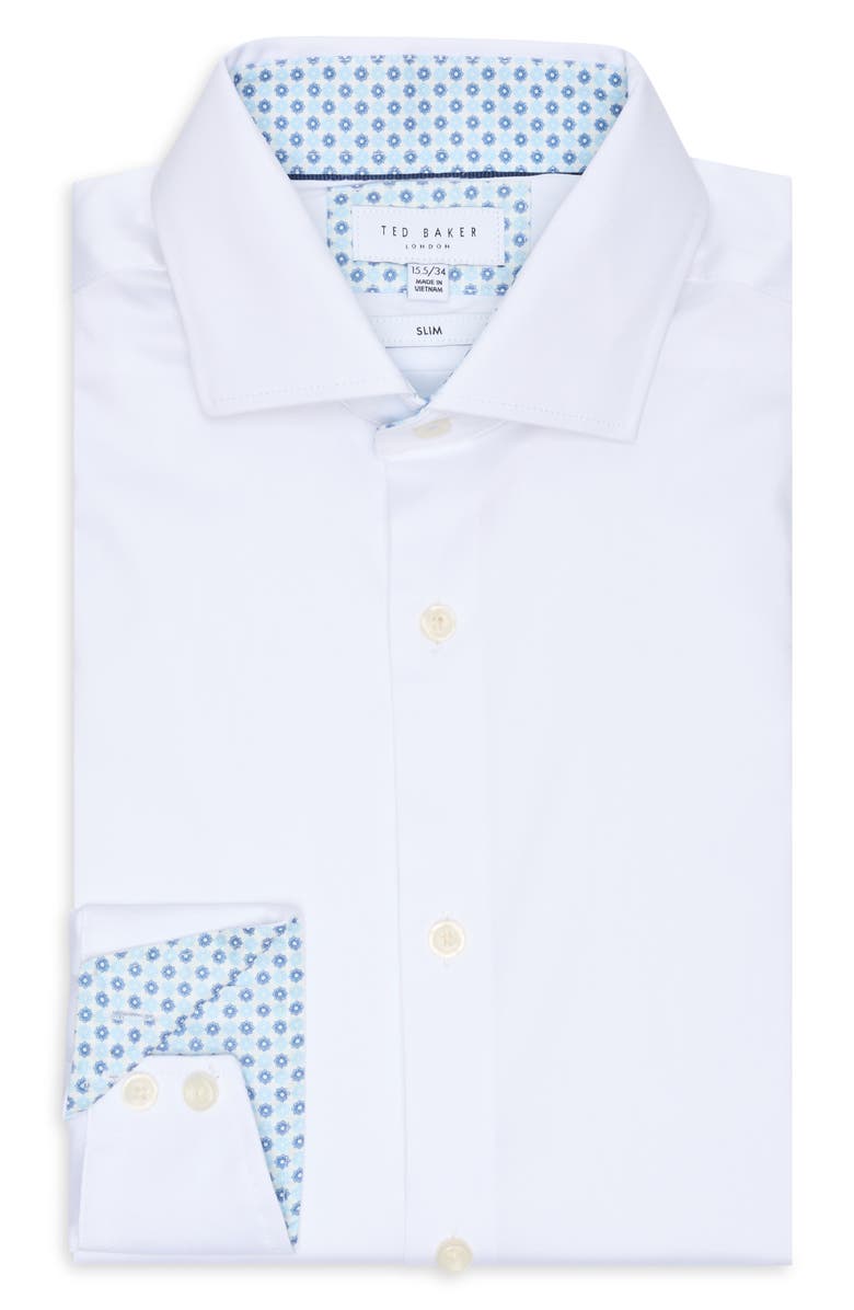 Ted Baker London Slim Fit Solid Stretch Cotton Dress Shirt, Alternate, color, White