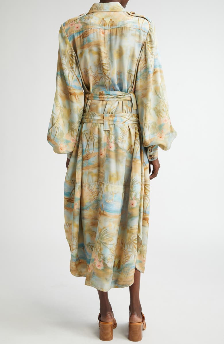 Tropical Print Long Sleeve Belted Cargo Shirtdress