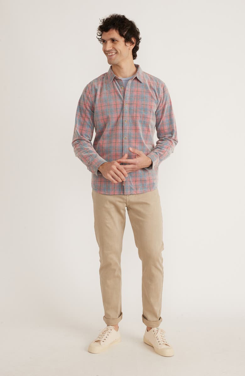Marine Layer Plaid Lightweight Corduroy Button-Up Shirt, Alternate, color, Blue/ Pink Madras