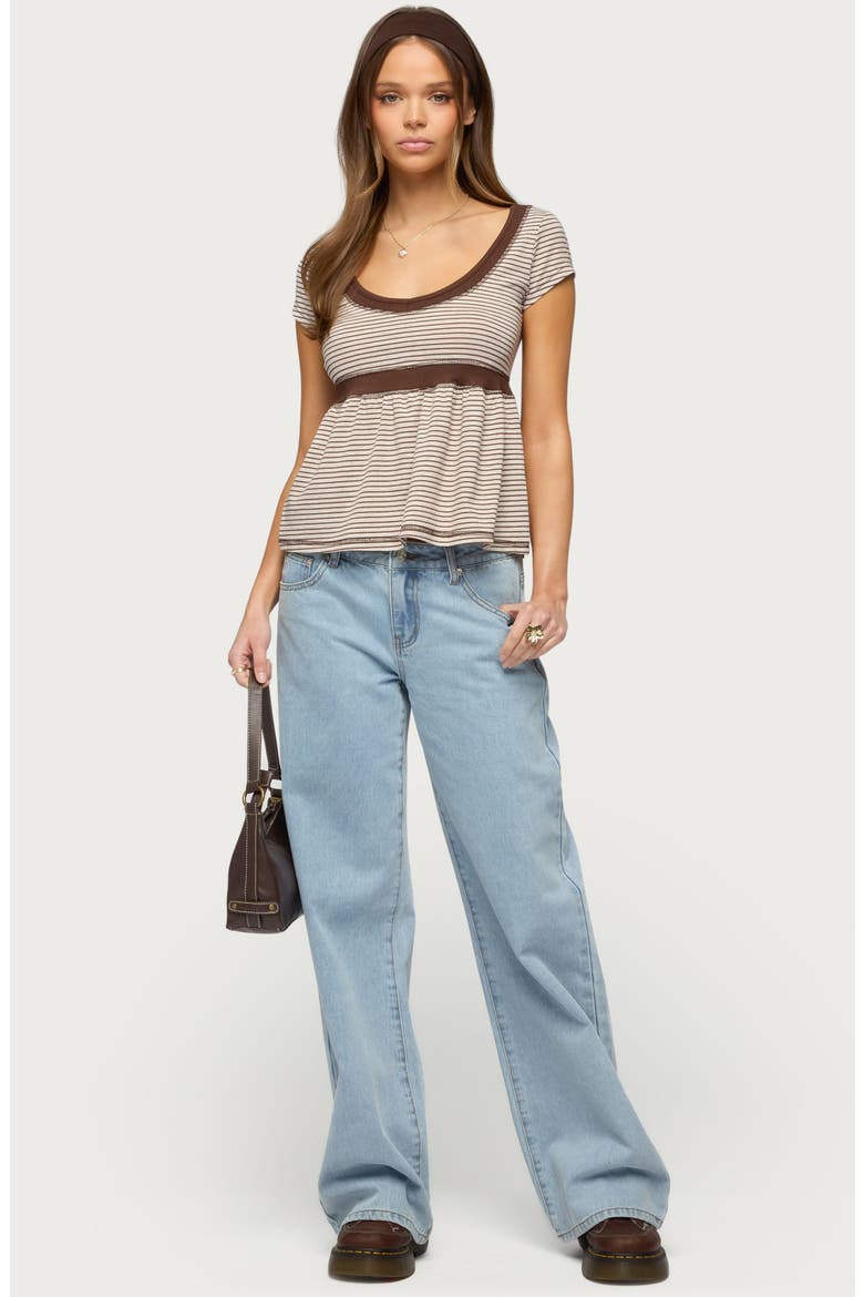 Sady Contrast Stripe Babydoll Top, Alternate, color, BROWN
