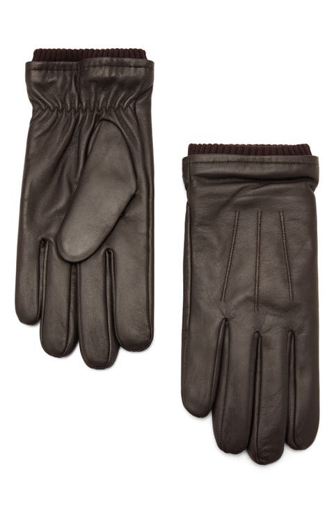 Rib Cuff Leather Gloves