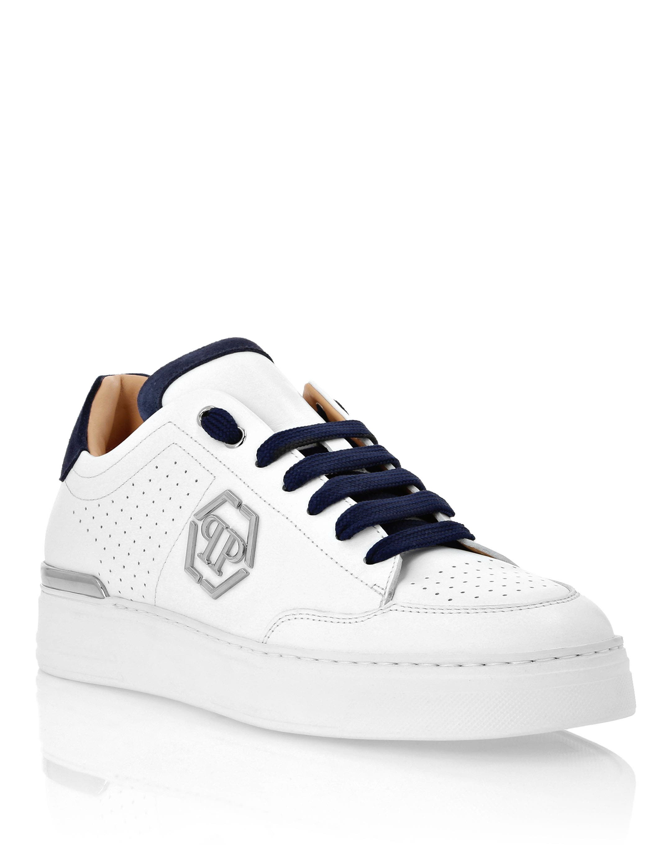 Mix Leather Lo-Top Sneakers Unisex, Main, color, white/darkblue